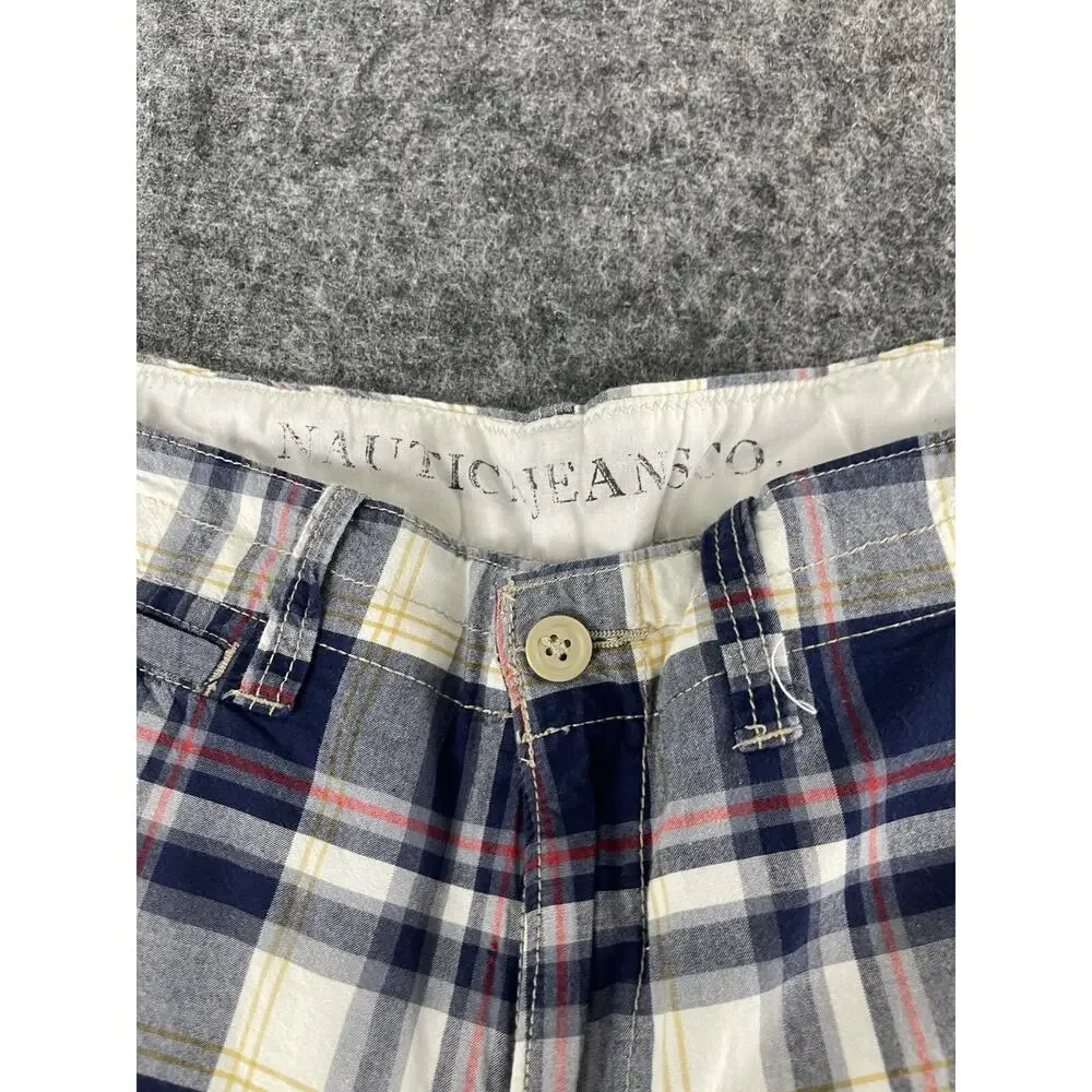 Nautica Men’s Navy, White & Red Plaid Flat Front Shorts